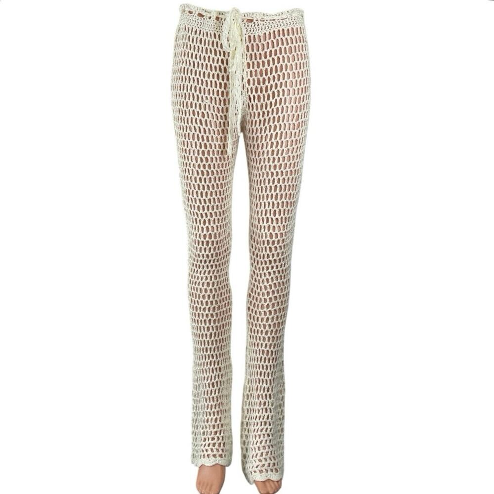 Primi Cream Crochet Mesh High Waisted Summer Swimming Cover Up Trousers Pants M